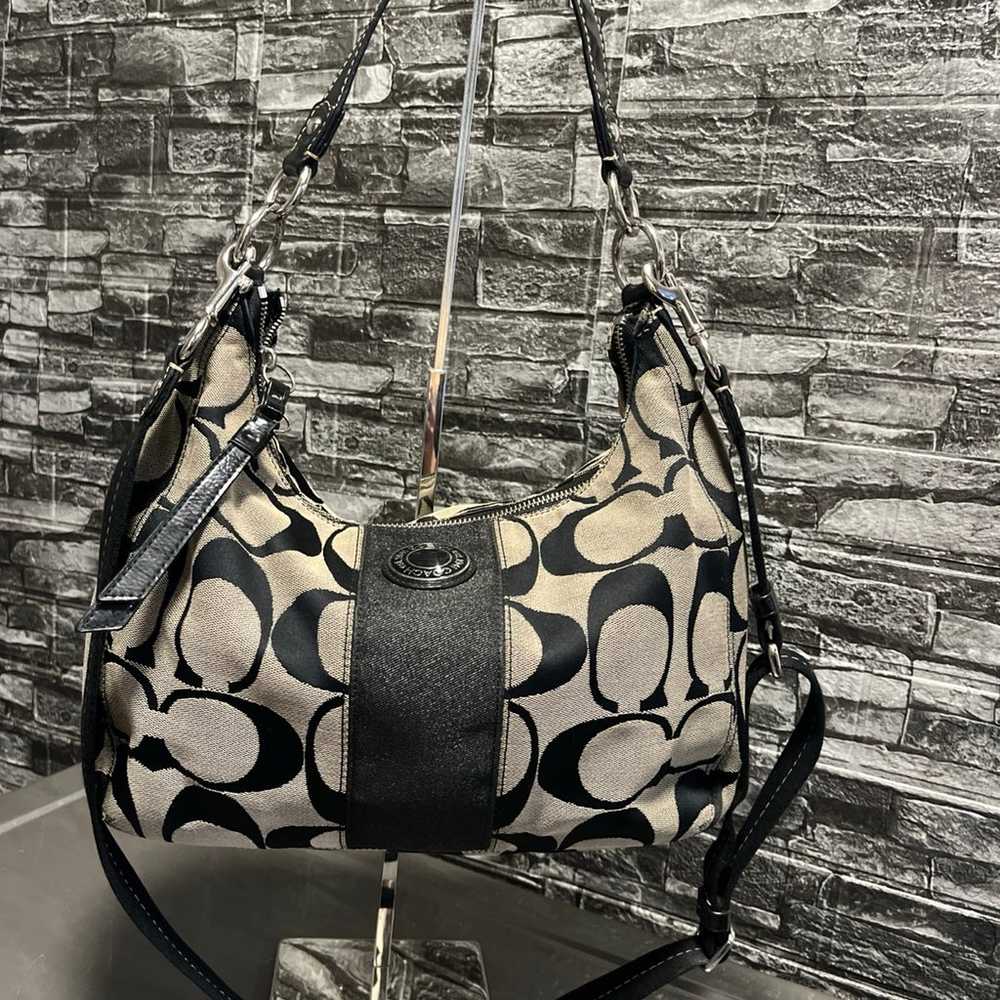 COACH  SIGNATURE BLACK STRIPE HOBO CARRY SHoULDER… - image 1