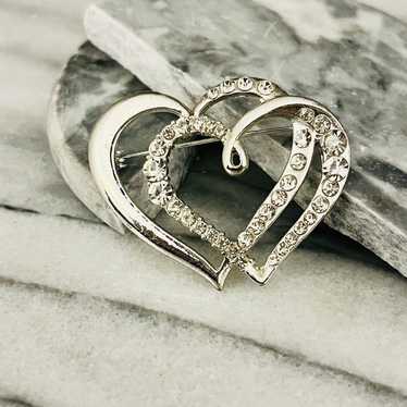 Vintage Vintage Crystal Entwined Heart Brooch Pin 