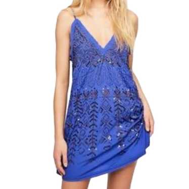 Free People Free People Blue Gold Beaded Sequin Sl