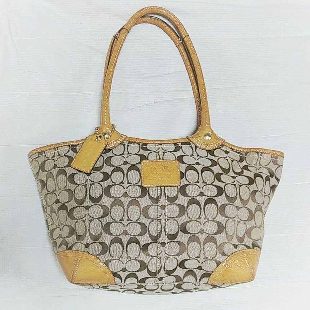 COACH Signature Tote Bag Canvas Leather Camel - image 1