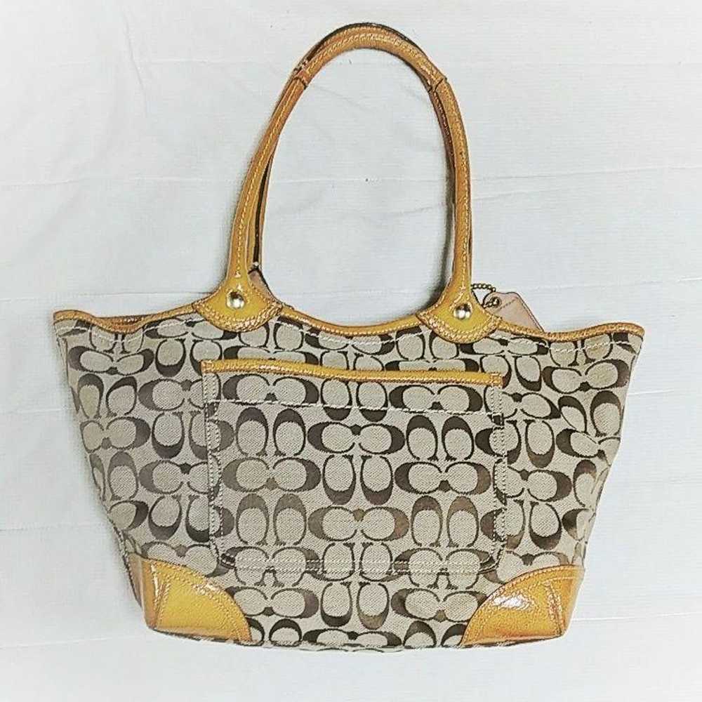 COACH Signature Tote Bag Canvas Leather Camel - image 2