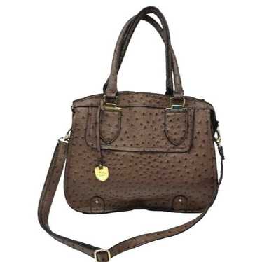 London Fog Brown Ostrich Embossed Satchel Handbag… - image 1