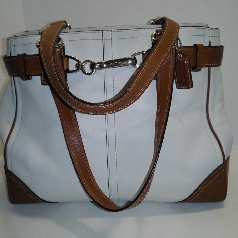 Coach White/Brown Leather Purse with Shoulder Str… - image 1