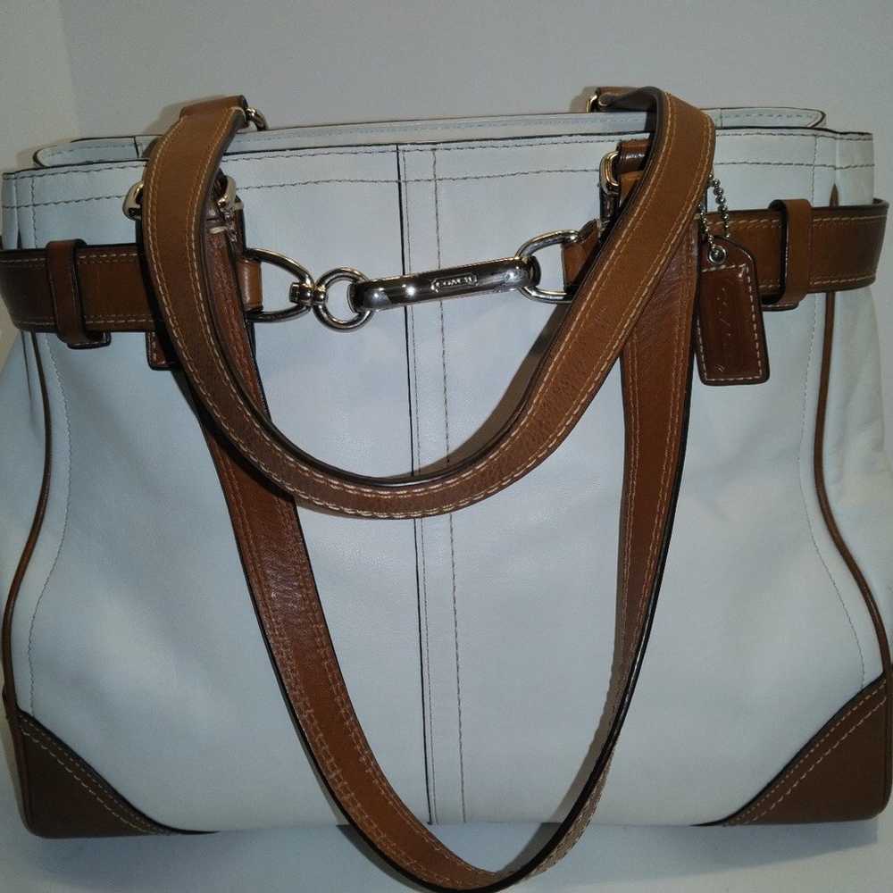 Coach White/Brown Leather Purse with Shoulder Str… - image 2