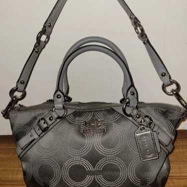 Coach Madison online Lace Leather Sophia 19629 satchel convertible, Navy/Silver - EUC