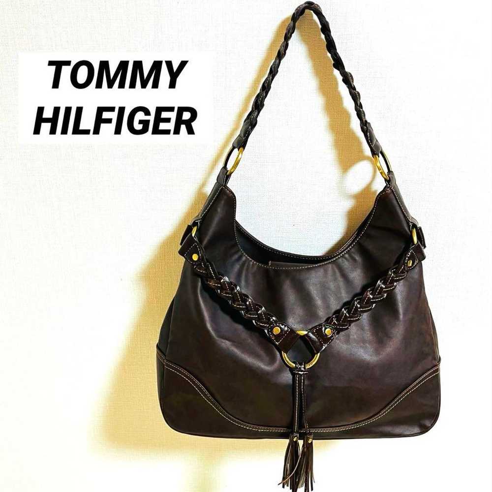 TOMMY HILFIGER Tote Bag Handbag Dark Brown - image 1