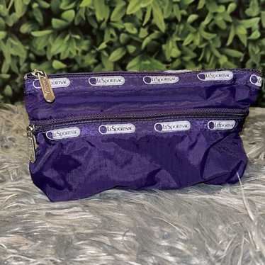 VTG LeSportSac COSMETIC CLUTCH 2 Zip GUC Purple - image 1