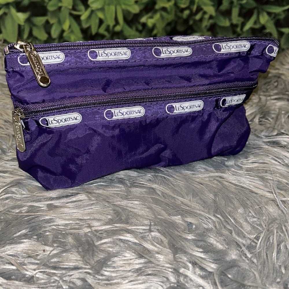 VTG LeSportSac COSMETIC CLUTCH 2 Zip GUC Purple - image 2