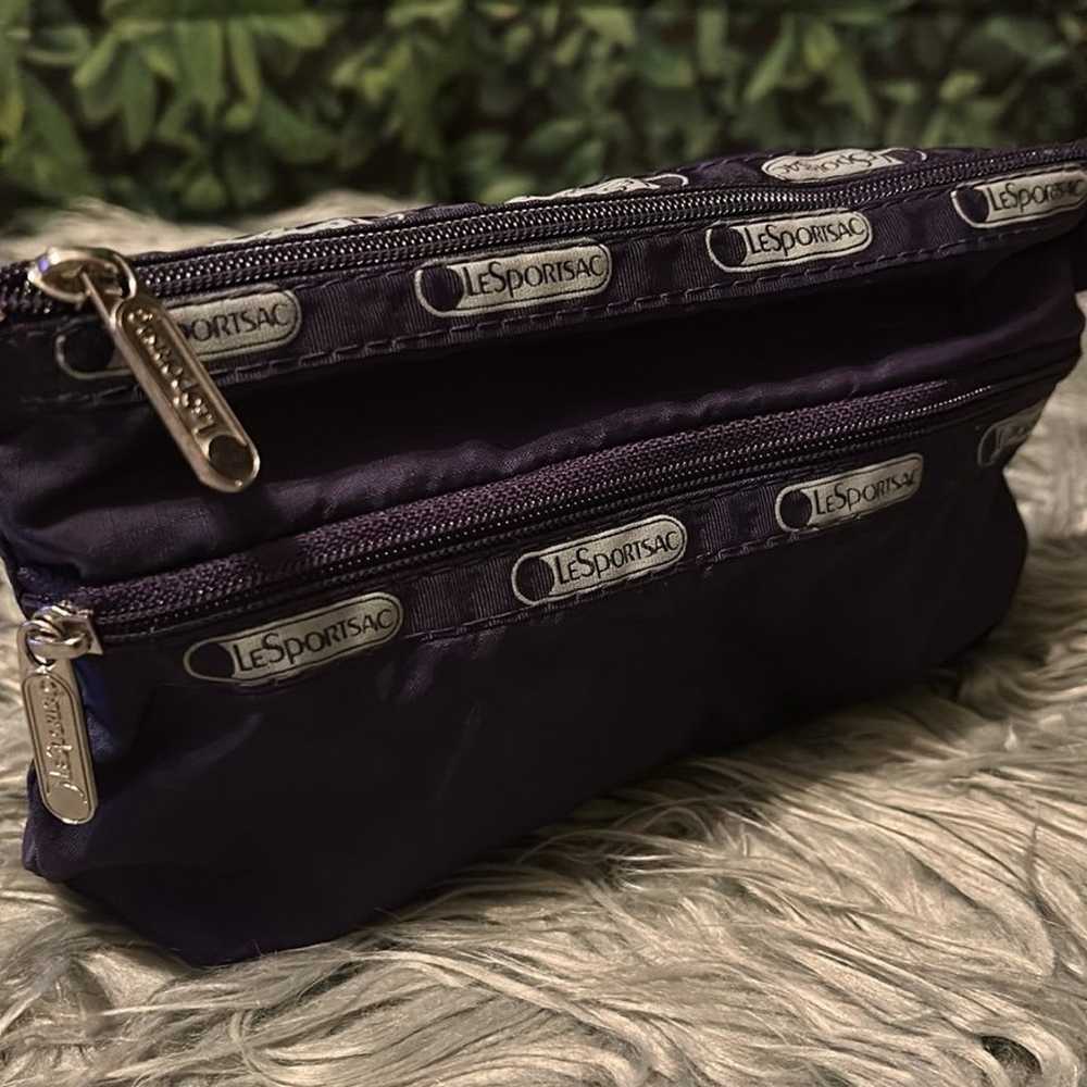 VTG LeSportSac COSMETIC CLUTCH 2 Zip GUC Purple - image 3