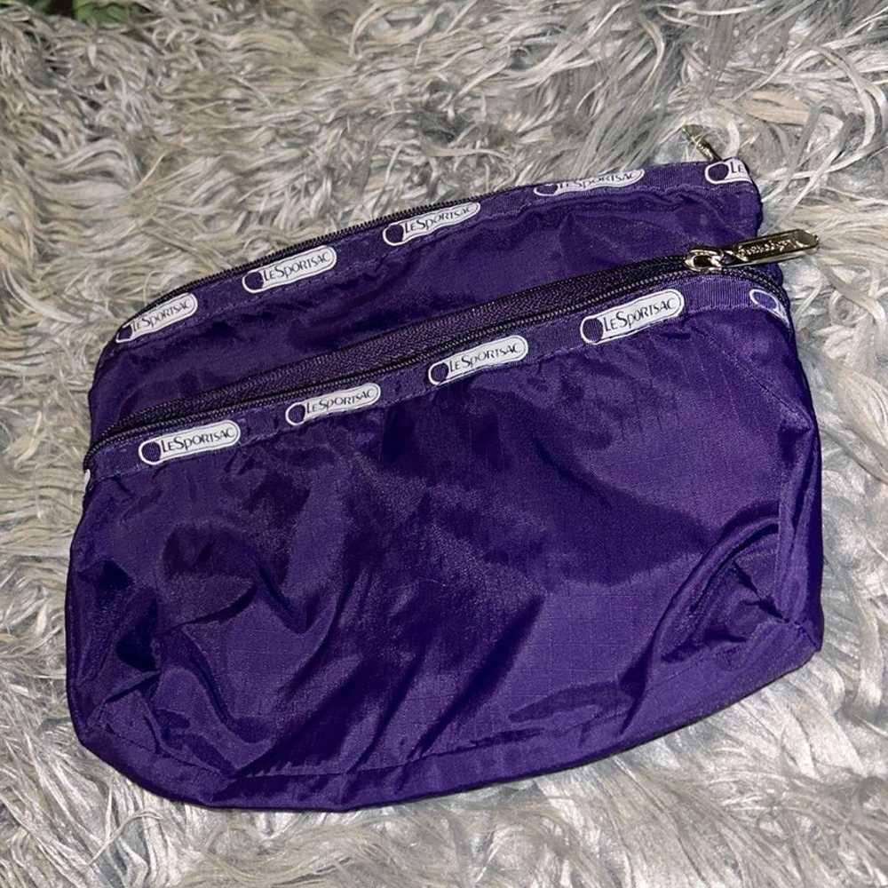 VTG LeSportSac COSMETIC CLUTCH 2 Zip GUC Purple - image 8