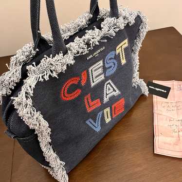 Karl Lagerfeld Paris MARGOT FRINGE ZIP CANVAS TOTE