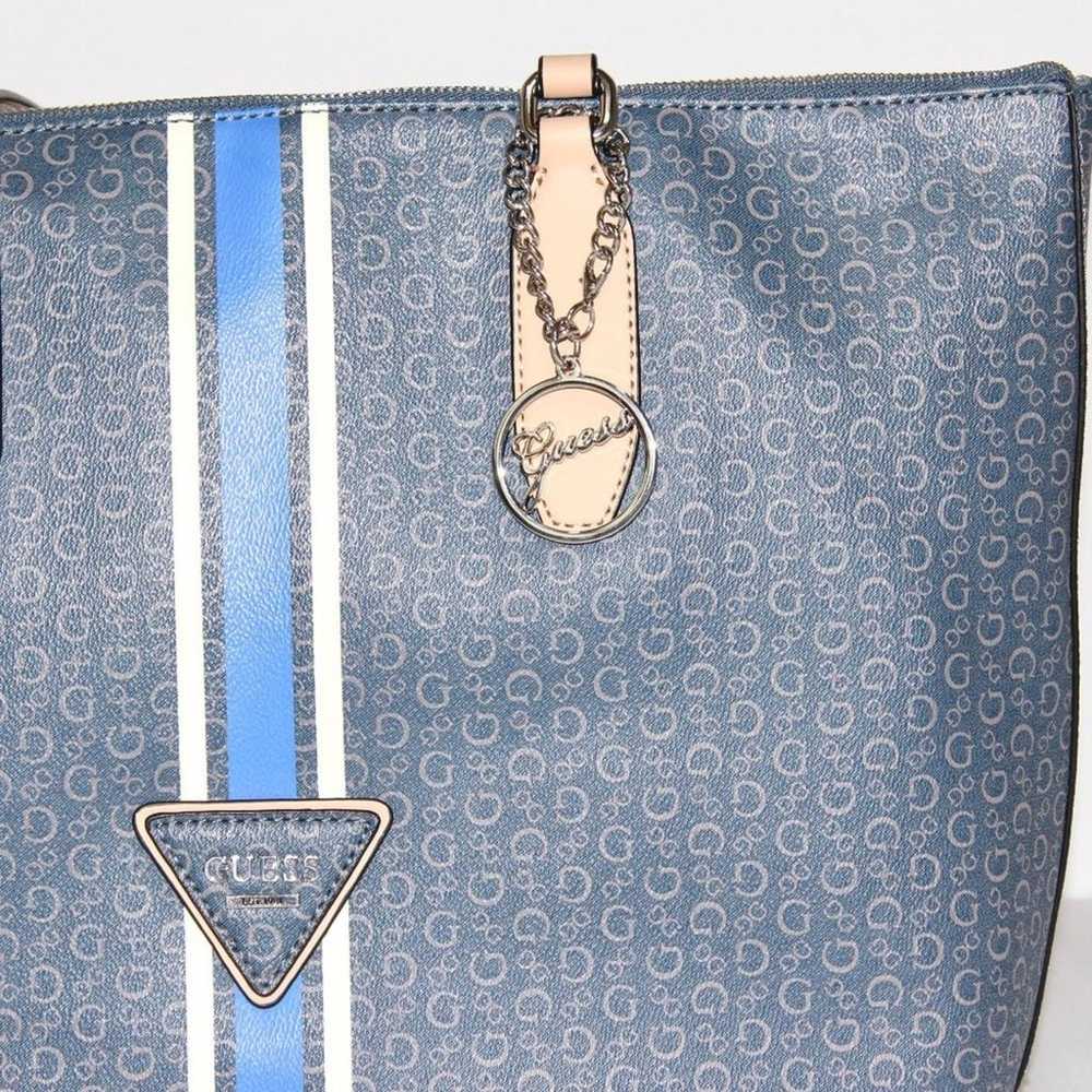 GUESS Logo Print Blue Stripe Large Tote Bag - image 6