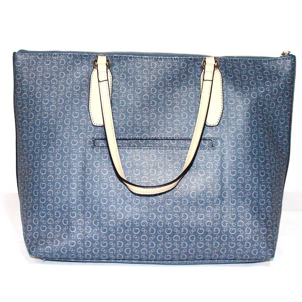 GUESS Logo Print Blue Stripe Large Tote Bag - image 7