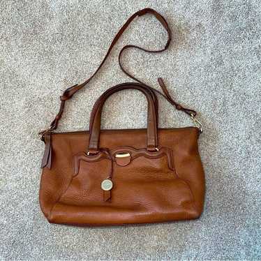 T TAHARI Vintage Brown Pebbled Leather Tote Handba