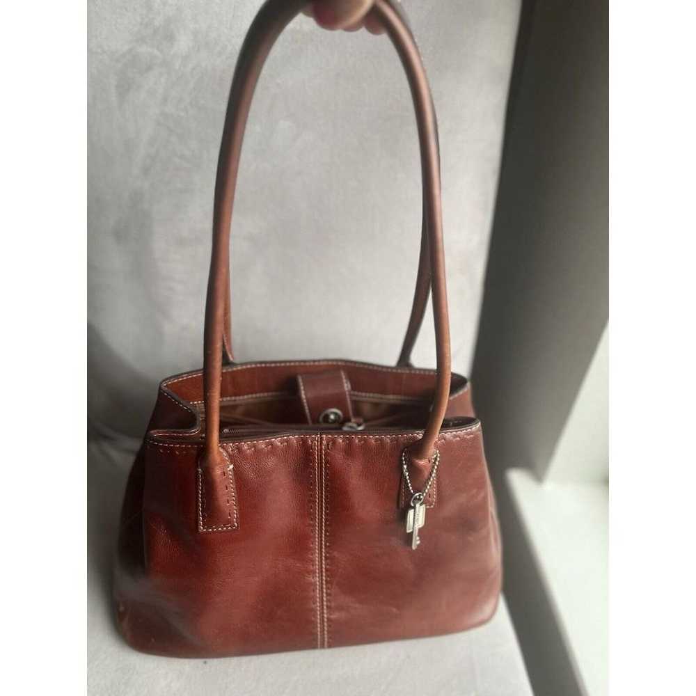 Vintage FOSSIL Brown Leather Shoulder Bag Purse H… - image 2