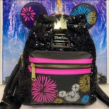 NWT Disney 2024 Loungefly Imagination Pink Orchid Magenta Sequin Mini Backpack