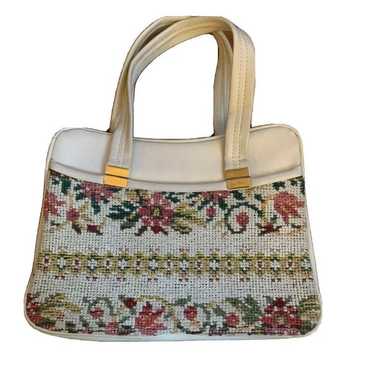 Vtg 1960s Carpet Bag Needlepoint Floral