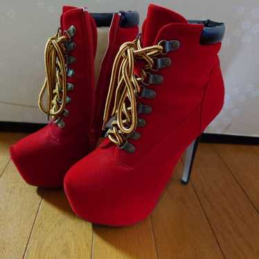 Red Suede Lace-Up Booties