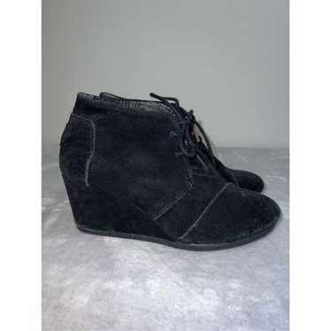 TOMS Black Suede Wedge Bootie Women’s 7 - image 1