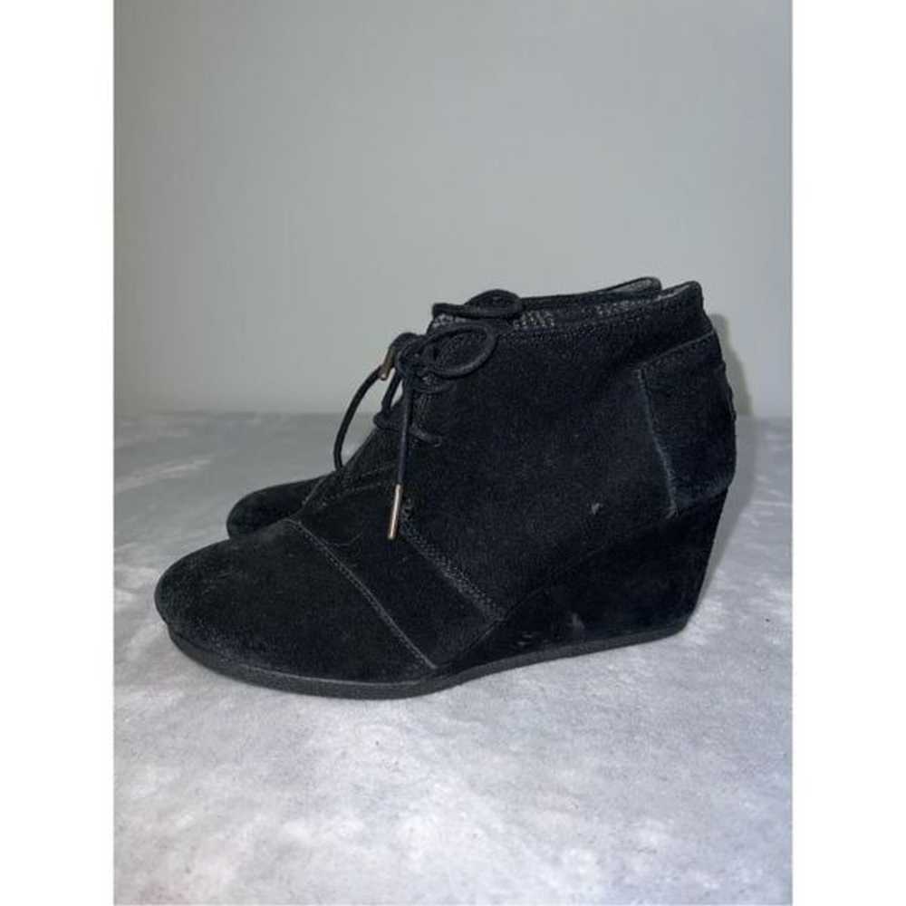 TOMS Black Suede Wedge Bootie Women’s 7 - image 3