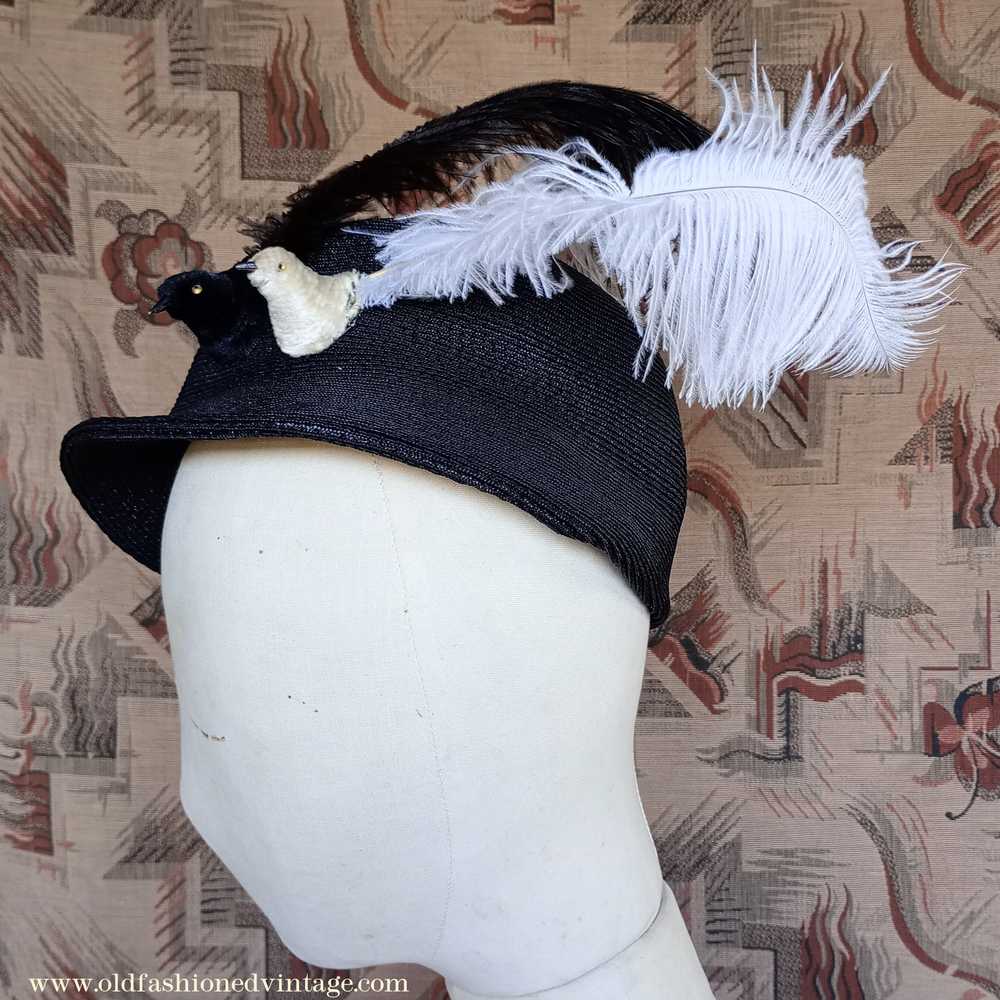 Amazing Vintage 1930s 40s Black Straw Hat Novelty… - image 11