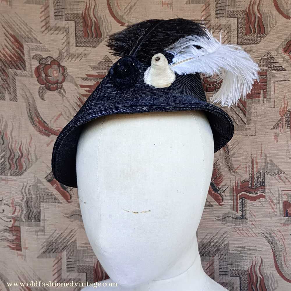 Amazing Vintage 1930s 40s Black Straw Hat Novelty… - image 2