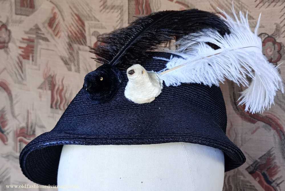 Amazing Vintage 1930s 40s Black Straw Hat Novelty… - image 6