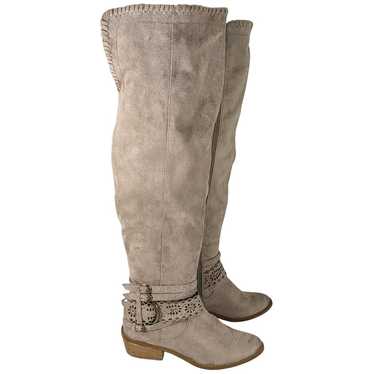 NOT RATED! FAWN BEIGE/TAN FAUX SUEDE OVER THE KNE… - image 1