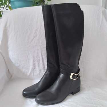 Tahari Lacey Black Leather Riding Boots, Size 6 1/