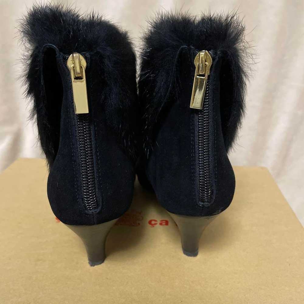 Black suede booties with fur, 7cm heel. - image 3