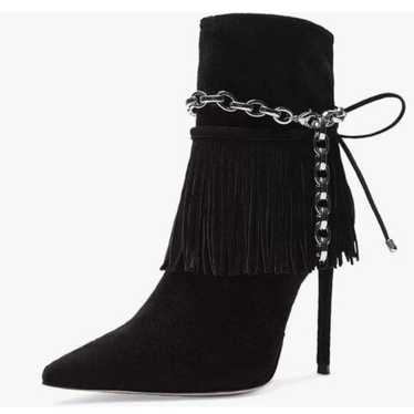 FSJ Black Tassels Metal Chains Pointed Toe High H… - image 1