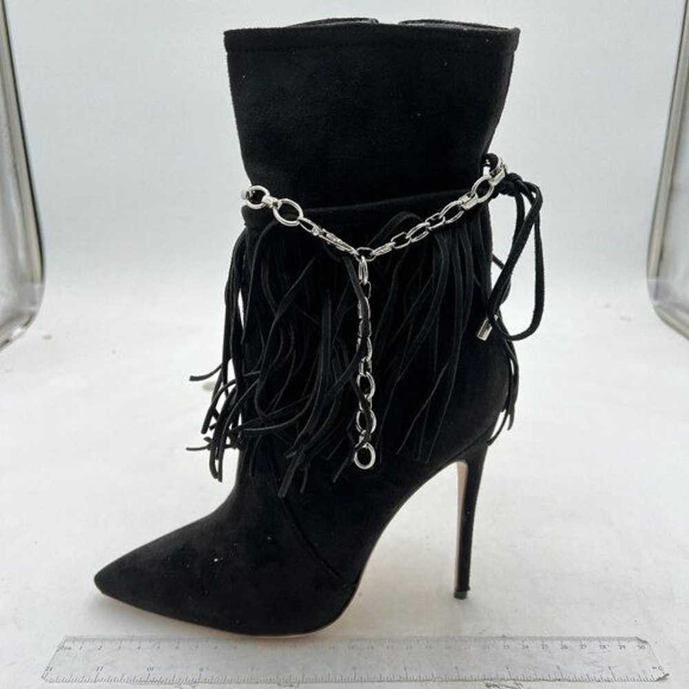 FSJ Black Tassels Metal Chains Pointed Toe High H… - image 2