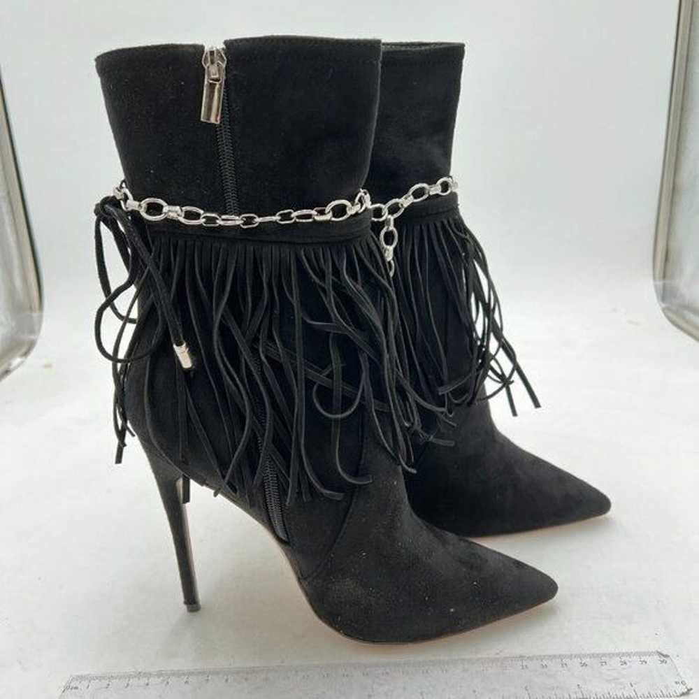 FSJ Black Tassels Metal Chains Pointed Toe High H… - image 4