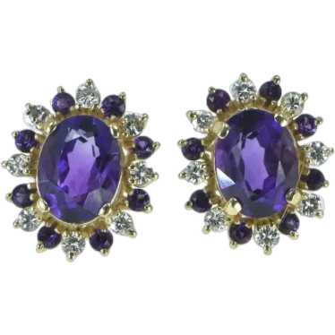 14K Oval Amethyst Diamond Halo Oval Stud Earrings… - image 1