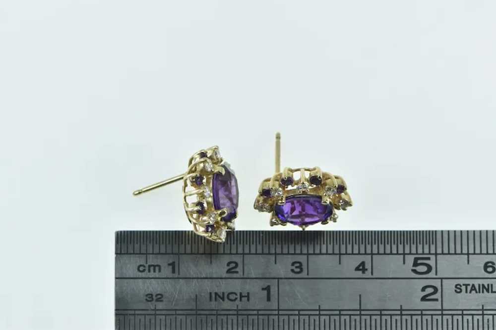 14K Oval Amethyst Diamond Halo Oval Stud Earrings… - image 4