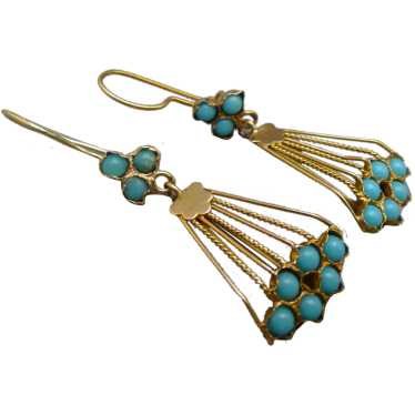 14K and 10K Turquoise Blue Victorian Hanging Earri