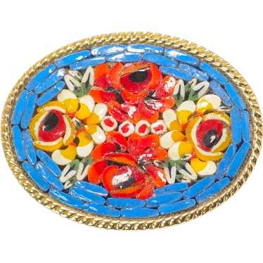 Vintage 1930s Italian Mosaic Gold Plate and Glass… - image 1