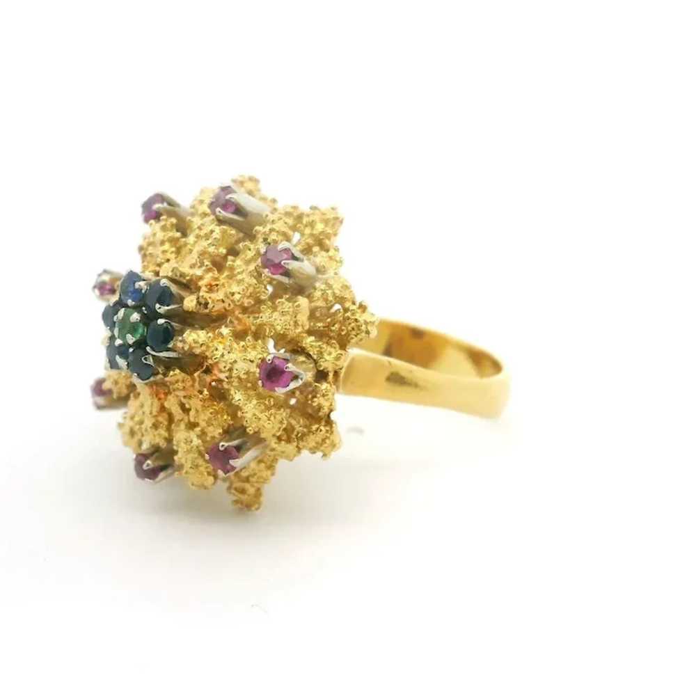 18k Yellow Gold Emerald Blue and Pink Sapphire Fl… - image 2