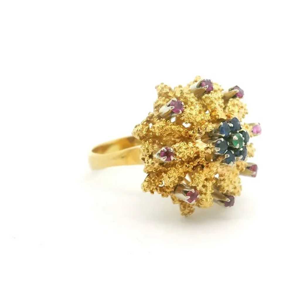 18k Yellow Gold Emerald Blue and Pink Sapphire Fl… - image 5