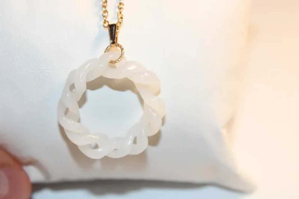 Rare White Nephrite Jade Large Hoop Carved Pendant - image 3