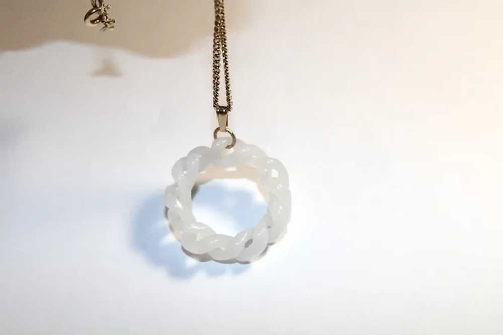 Rare White Nephrite Jade Large Hoop Carved Pendant - image 4