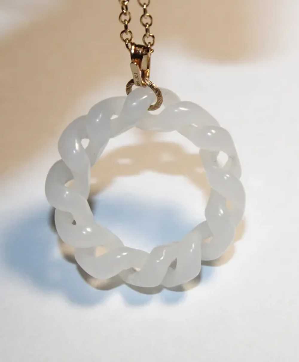 Rare White Nephrite Jade Large Hoop Carved Pendant - image 6