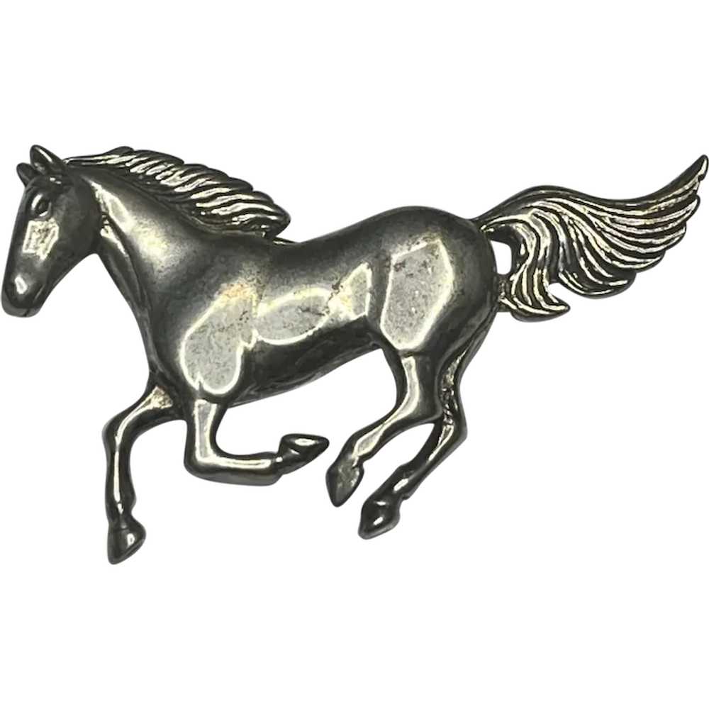 Vintage GS Sterling Silver Galloping Horse Brooch… - image 1