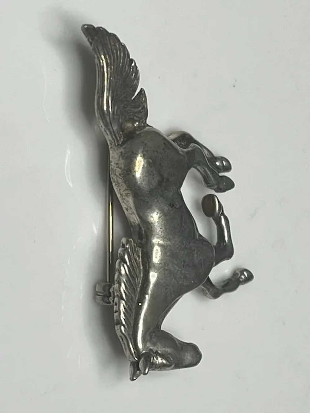 Vintage GS Sterling Silver Galloping Horse Brooch… - image 4