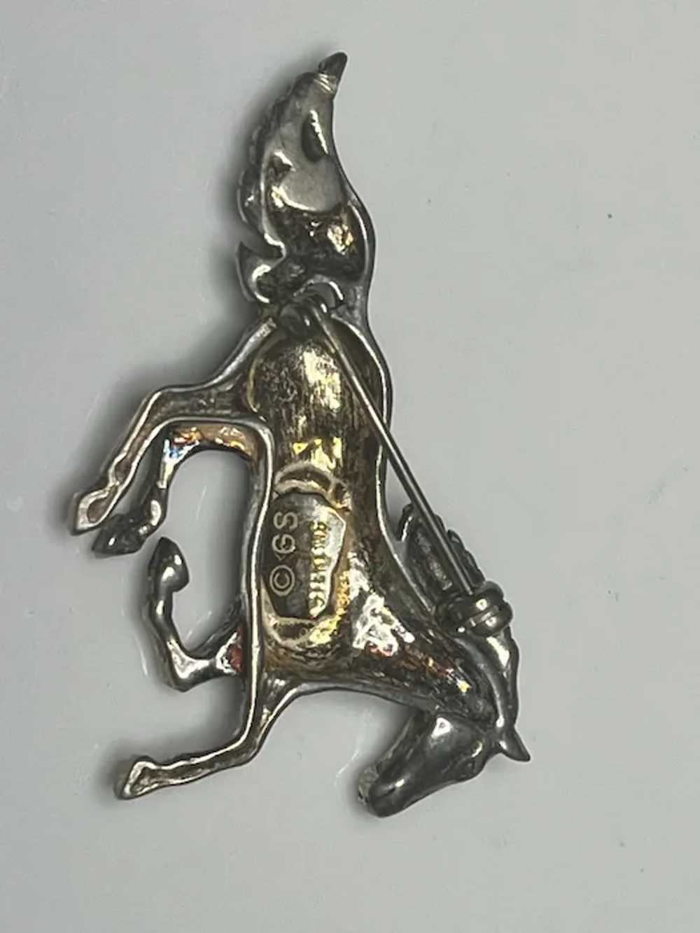 Vintage GS Sterling Silver Galloping Horse Brooch… - image 5