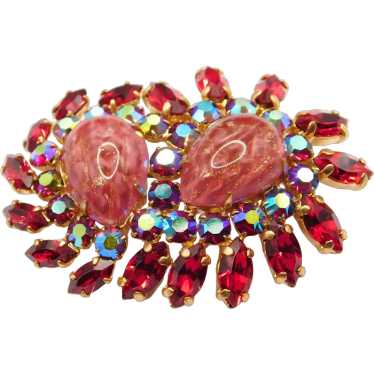 Stunning Pink Art Glass & Red Rhinestone Vintage B