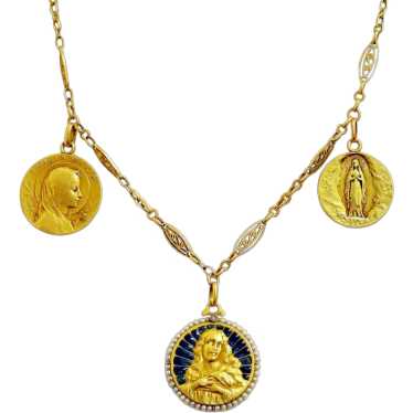 Plique à jour, all 18K. Gold Necklace Exceptional… - image 1