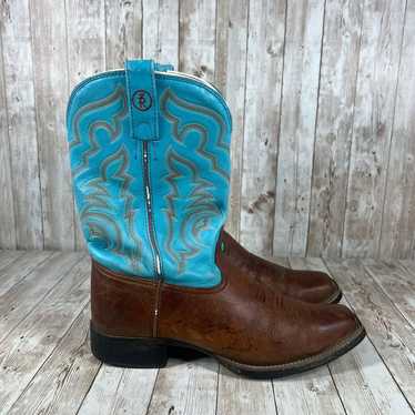 Tony Lama Western Cowgirl Boots Turquoise Brown L… - image 1