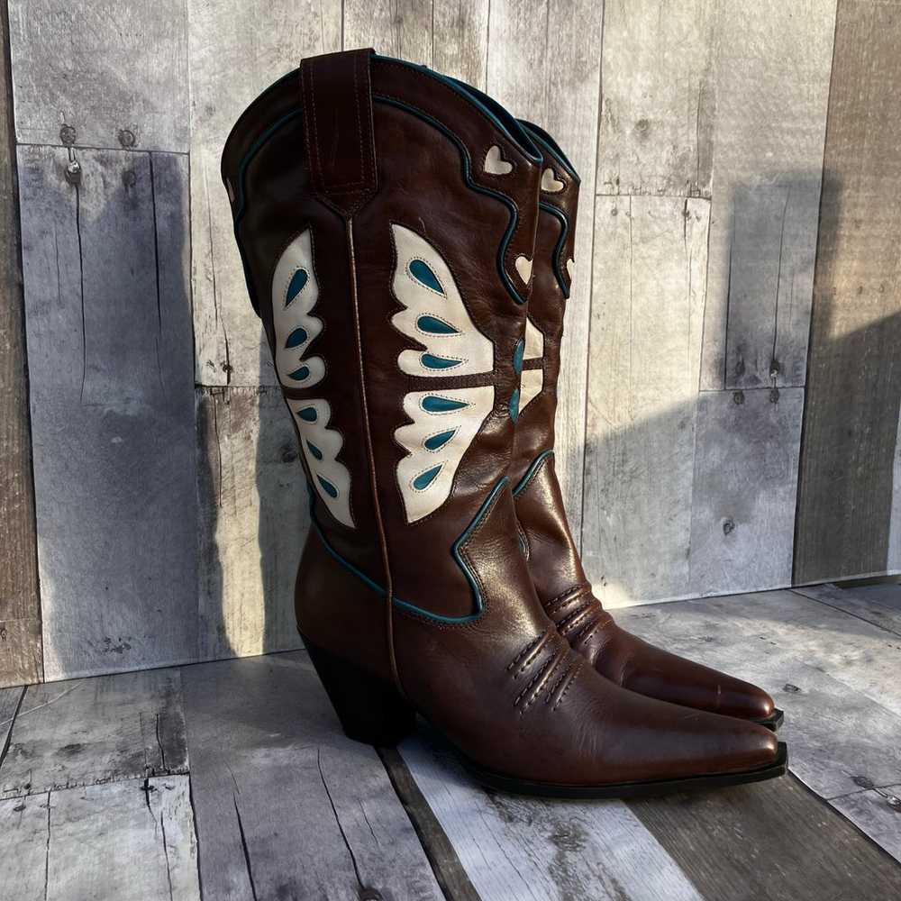 Nine West Cowboy Boots Sz 8 VTG Y2K Leather Butte… - image 1