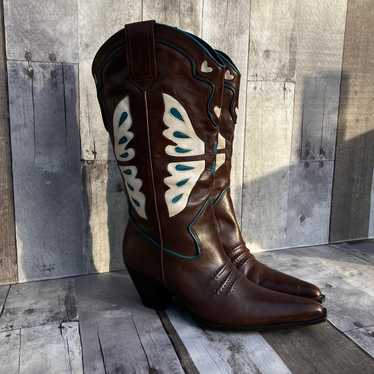 Nine West Cowboy Boots Sz 8 VTG Y2K Leather Butte… - image 1